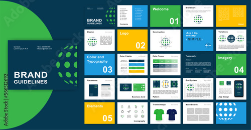 Brand Guidelines template. Logo Guide Book. Corporate identity presentation. Logo Guideline template. Logotype presentation for internet company.
