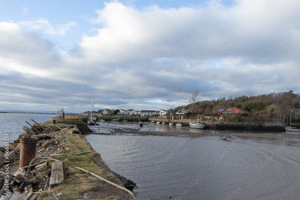 Charlestown Harbour, Fife, Scotland. The harbour was used for passenger steamers in the 19th century 