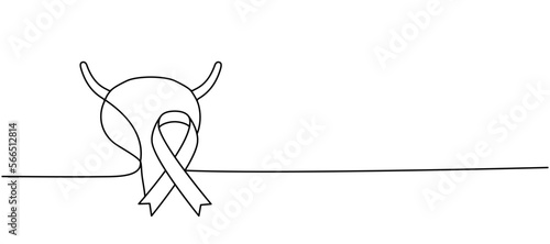 Human bladder with ribbon one line continuous drawing. Cancer awareness ribbon, AIDS tape continuous one line illustration.