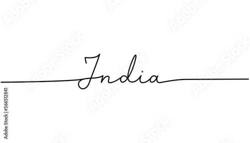 India - word with continuous one line. Minimalist drawing of phrase illustration. India country - continuous one line illustration.
