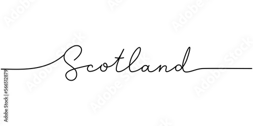 Scotland - word with continuous one line. Minimalist drawing of phrase illustration. Scotland country - continuous one line illustration.