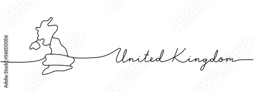 United Kingdom - word with country silhouette one line. Minimalist drawing illustration. United Kingdom country continuous one line illustration.