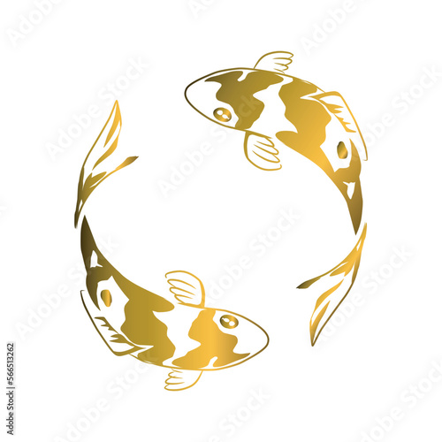 Gold koi fishes swimming around, hand drawn vector illustration.