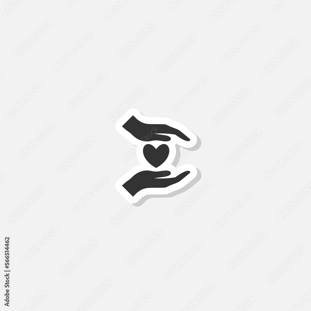 Care hands with heart icon sticker isolated on gray background Care hands with heart icon sticker isolated on gray background