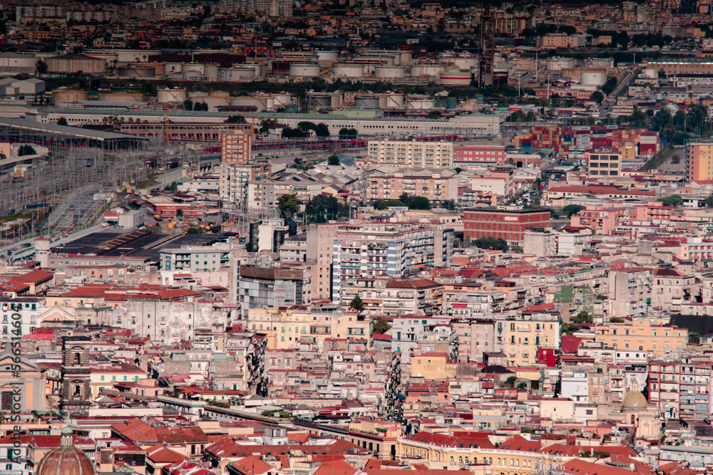 Summer sunset panoramic city view of Napoli, Italy 