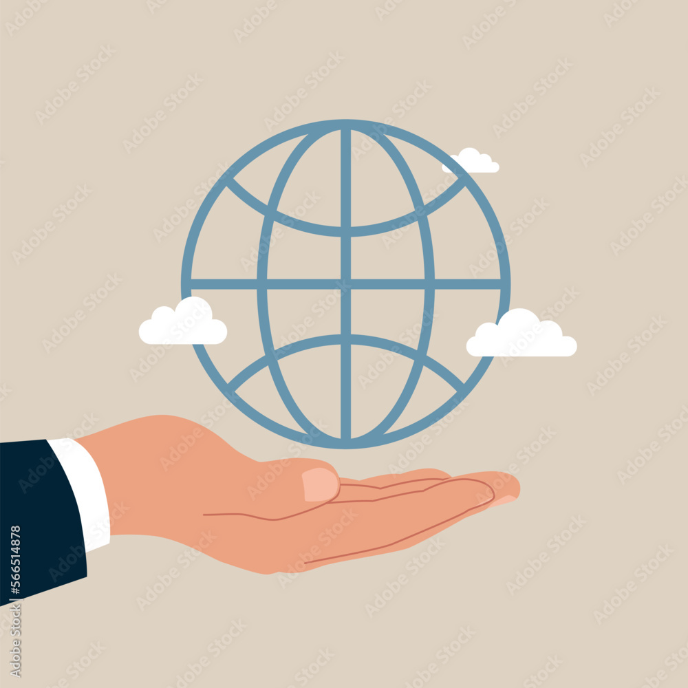 Person holding globe shape. Modern vector illustration in flat style Person holding globe shape. Modern vector illustration in flat style