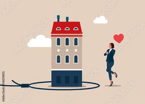 Bait and debt from buying a house.  Modern vector illustration in flat style.