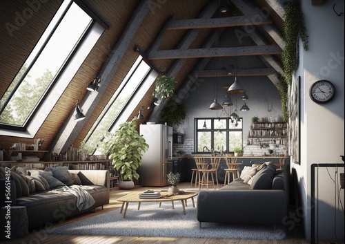 Scandinavian style attic american kitchen © Csaba