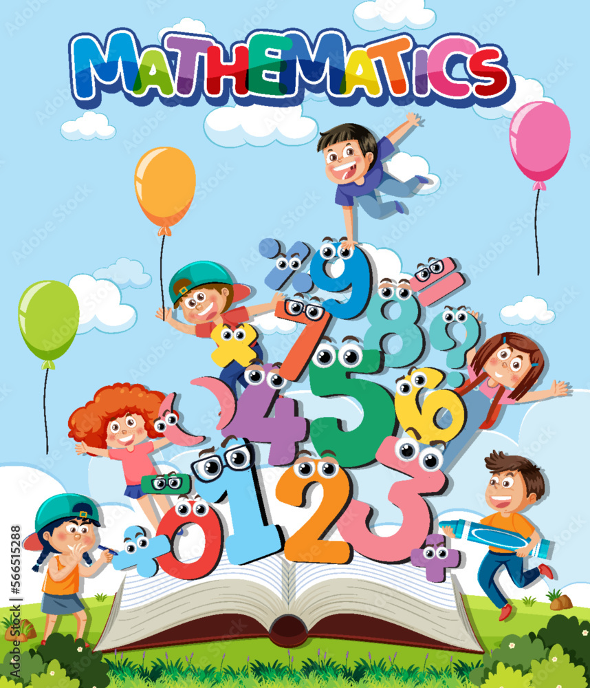 School kids with math theme outdoor background School kids with math theme outdoor background