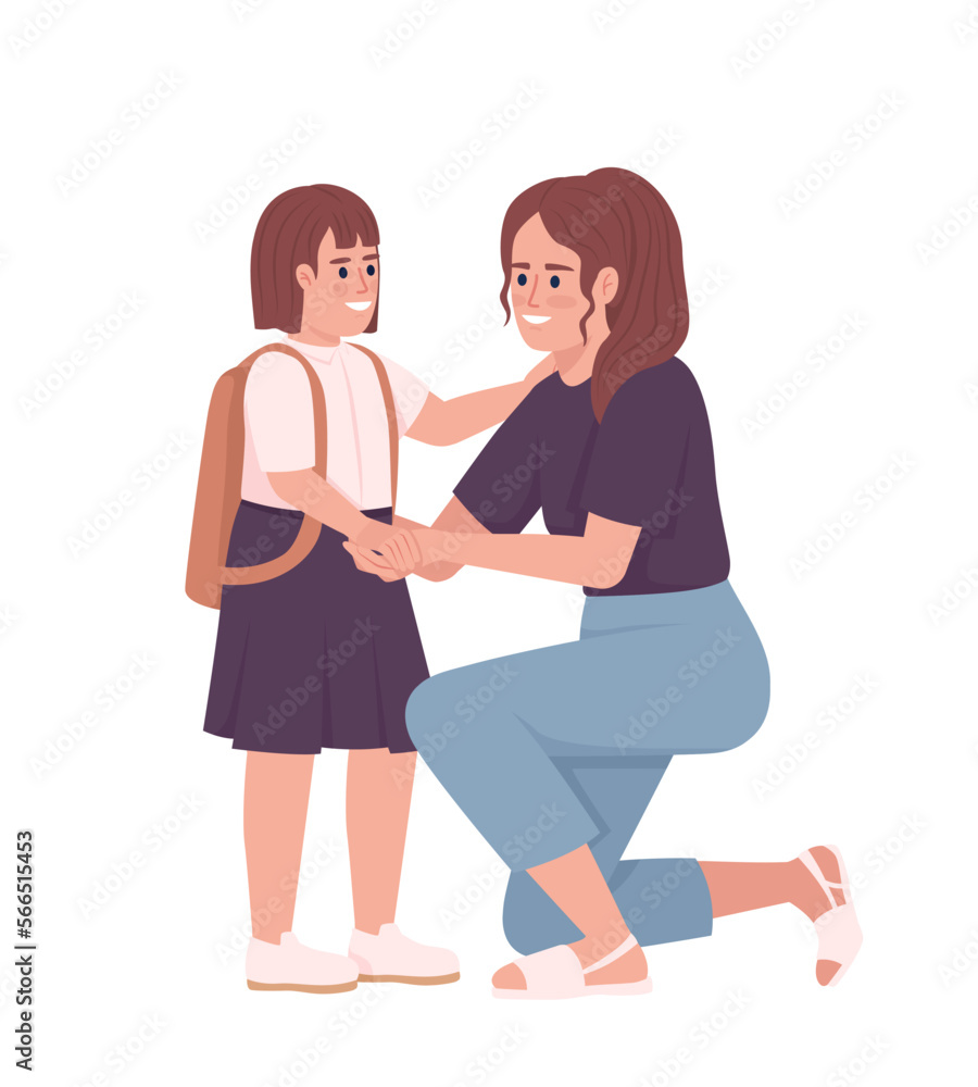 Mother motivating child to do well in school semi flat color vector characters. Editable figures. Full body people on white. Simple cartoon style illustration for web graphic design and animation Mother motivating child to do well in school semi flat color vector characters. Editable figures. Full body people on white. Simple cartoon style illustration for web graphic design and animation