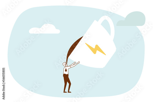 Vector illustration concept of fatigue from work. Burnout at work. The need for additional energy from coffee. Motivation for work. Coffee energy.
