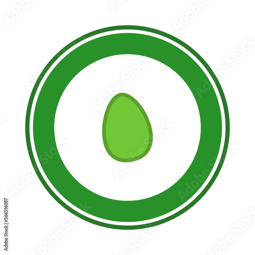 Circular panel with fresh egg in green color on white background