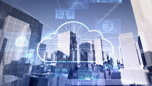 Smart City Artificial intelligence Cloud Computing Network Technology 3D illustration © bluebackimage