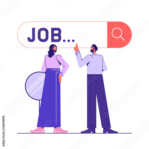 Employees looking for job, Employees using magnifying glass searching a job on the search bar, looking for employment and job vacancy concept