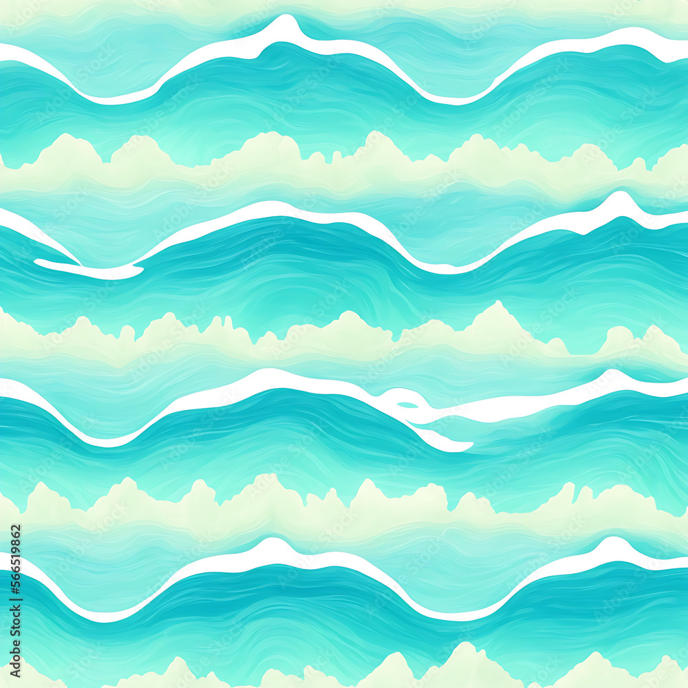 Seamless waves on the beach pattern. Background. Generative AI