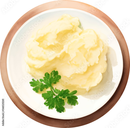 Mashed Potato Top View Isolated Hand Drawn Painting Illustration