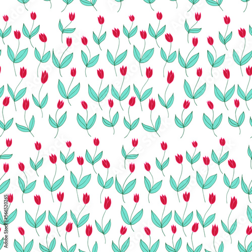 Blooming tulips pattern. Vector illustration. Simple flower illustration of tulips.