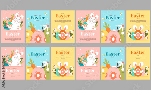 happy easter day social media stories template vector flat design