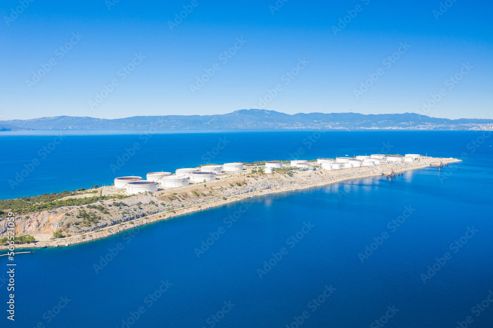 Oil terminal on Krk island, Croatia, aerial view