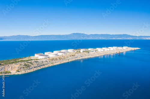 Obraz na płótnie Oil terminal on Krk island, Croatia, aerial view w salonie