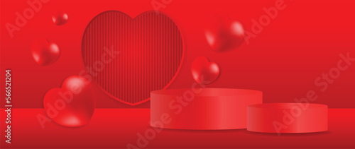 Happy Valentine's Day concept vector. Abstract 3d composition decorate with glossy red hearts text chat and realistic mobile phone background. Design for banner, card, social media, ads, marketing.