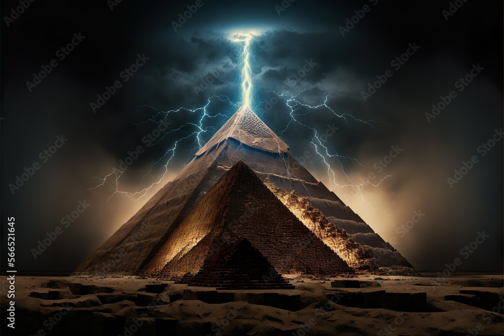 Great pyramid as a power conduit, alien power plant Stock Illustration ...
