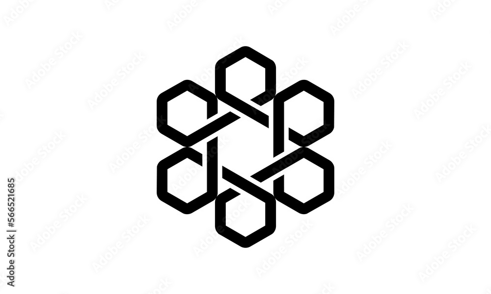 Design of six monoline hexagon shapes