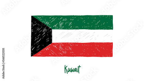 Kuwait National Country Flag Pencil Color Sketch Illustration with Transparent Background