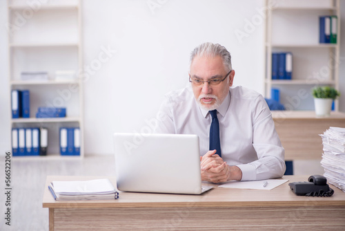 Old male employee working in the office