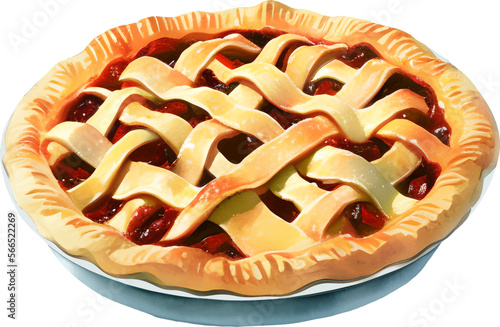 Cherry Pie Isolated Hand Drawn Painting Illustration photo