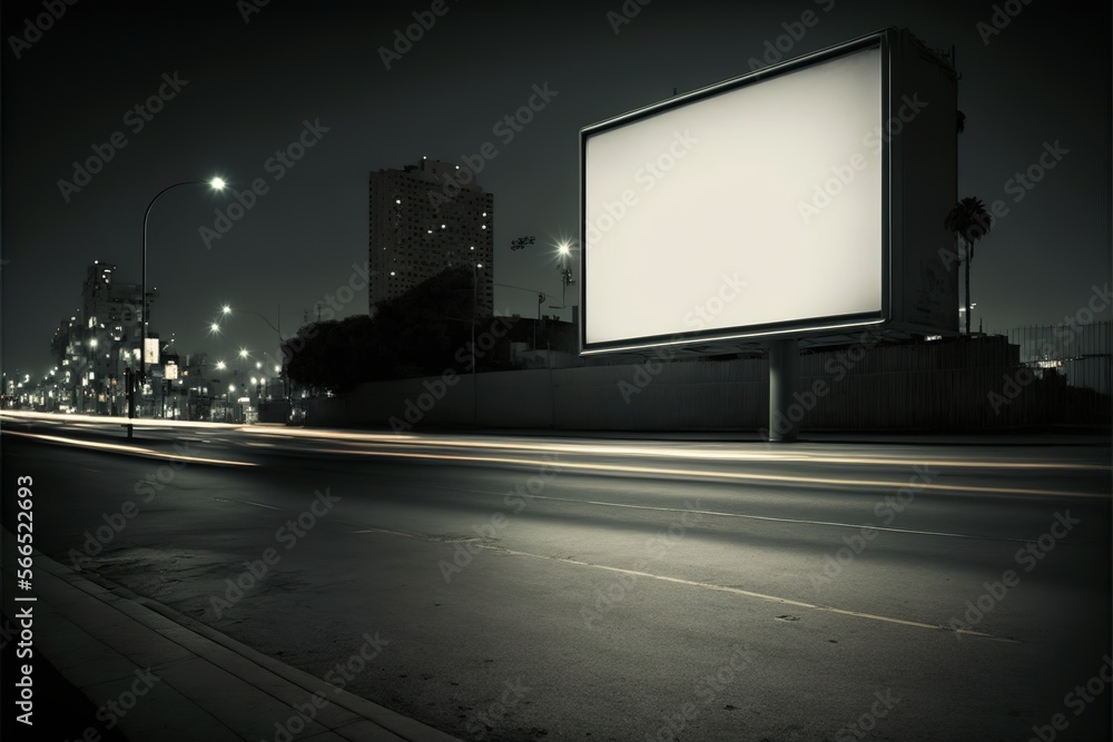 An empty blank billboard near the road at night generative ai An empty blank billboard near the road at night generative ai
