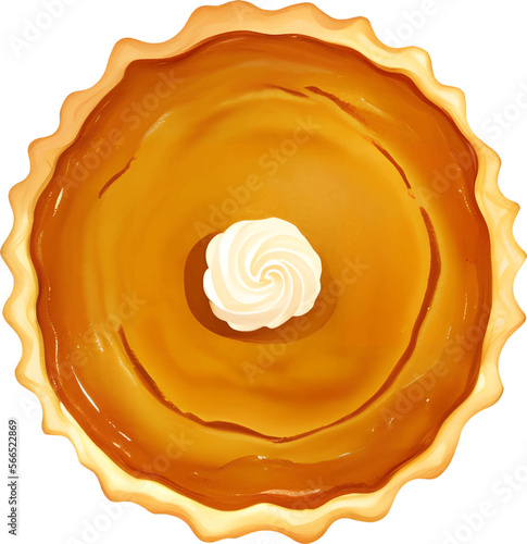 Pumpkin with Cream Top View Isolated Hand Drawn Painting Illustration
