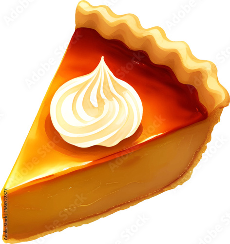 Pumpkin Pie Slice with Cream Isolated Hand Drawn Painting Illustration