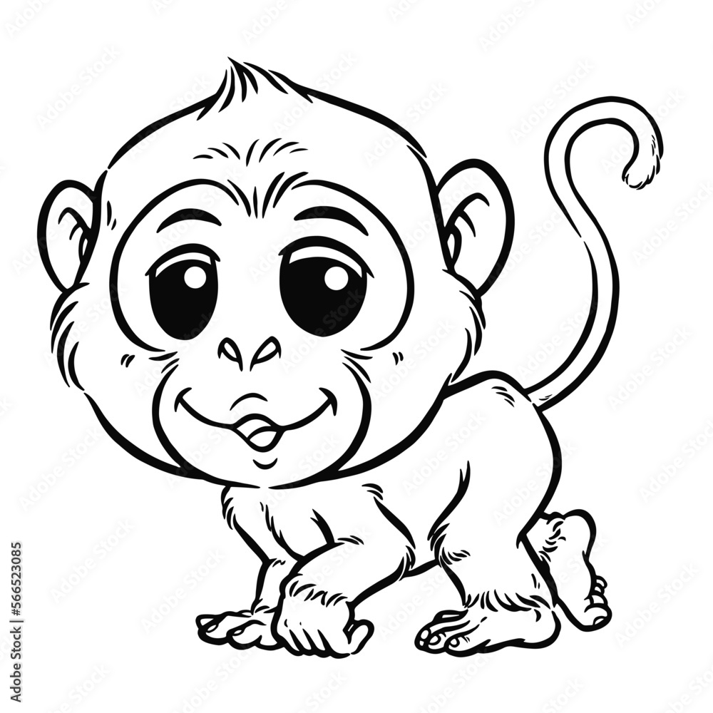 Fototapeta premium Vector illustration of cartoon monkey - Coloring book for kids