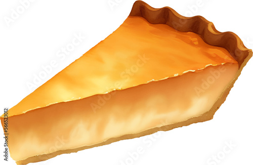 Pumpkin Pie Slice with Cream Isolated Hand Drawn Painting Illustration