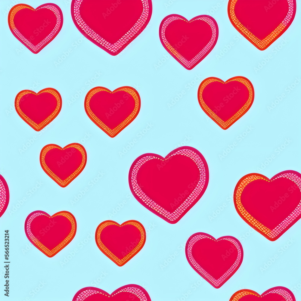 Red puffy hearts, seamless hearts pattern, tileable Valentine texture asset, part of Hearts_Textures_Collection, Generative AI