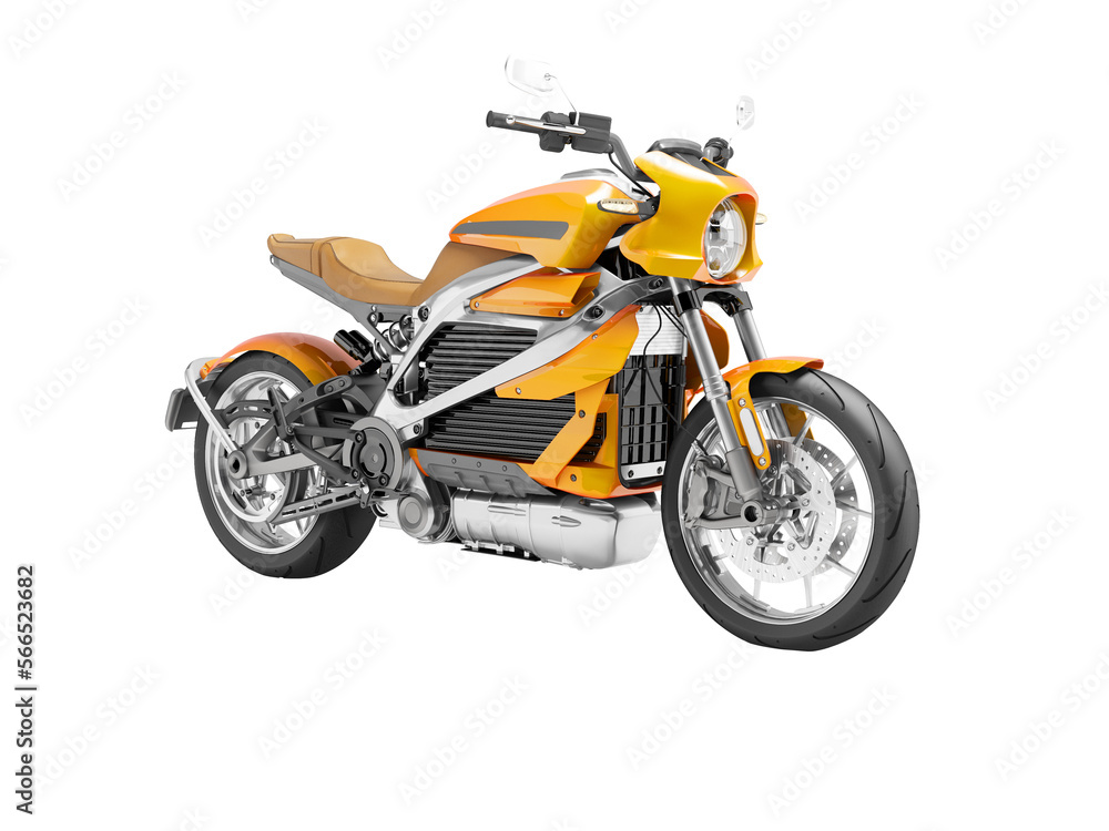 3d illustration of orange electric sports motorcycle on white background no shadow
