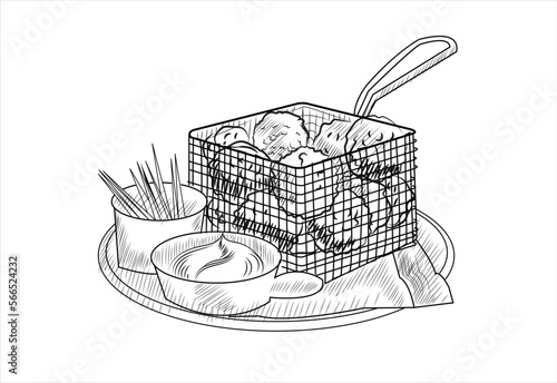 Hand-drawn sketch of Bitterballen on white background