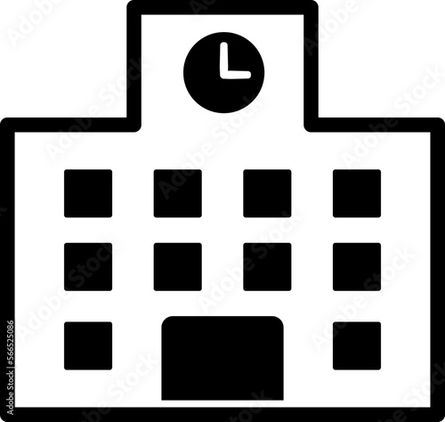 学校の校舎のシンプルなモノクロイラスト