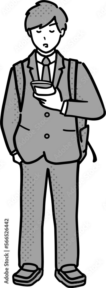 Naklejka premium 読書しながら通学するリュックの制服男子全身イラスト