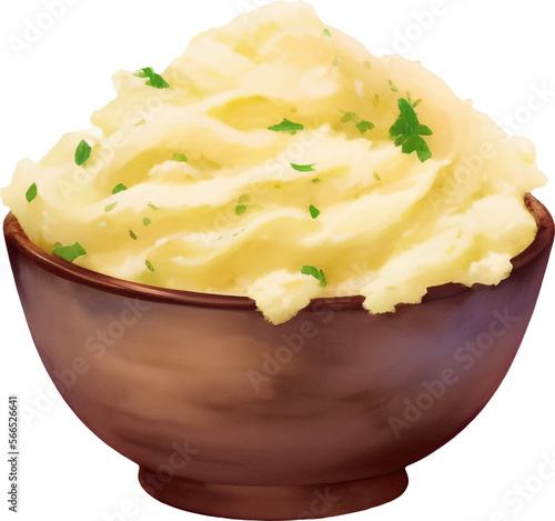 Mashed Potato on a Bowl Isolated Hand Drawn Painting Illustration