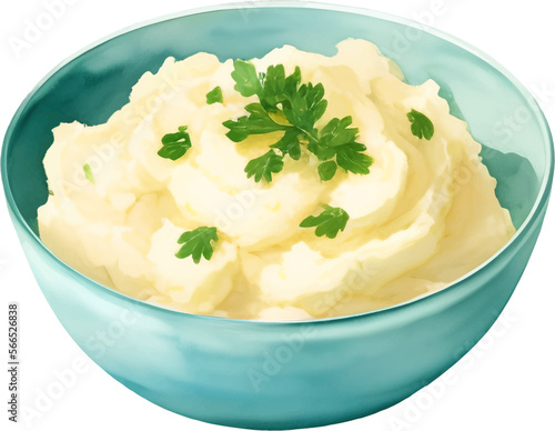 Mashed Potato on a Bowl Isolated Hand Drawn Painting Illustration
