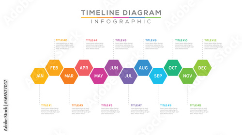 Timeline presentation for 1 year, 12 months, Timeline infographics design vector and Presentation business can be used for Business concept with 12 options, steps or processes.