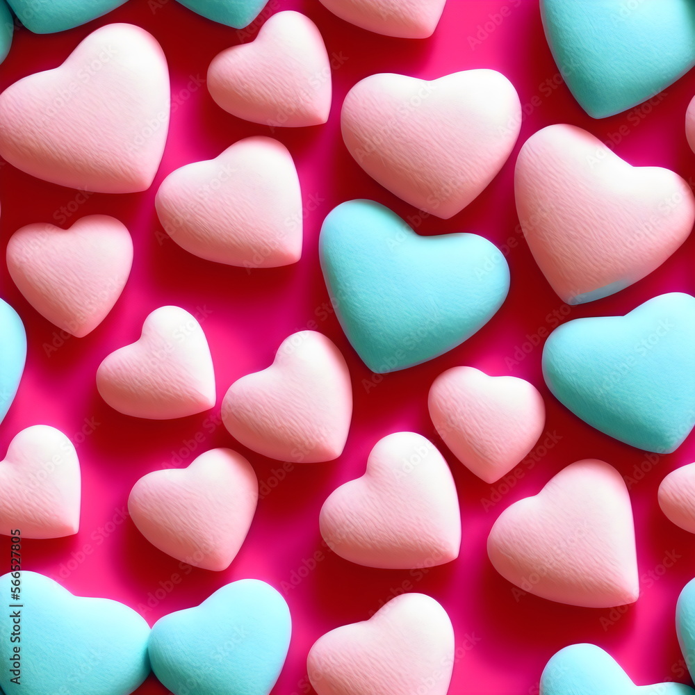 Cute and sweet candy hearts light pink and blue, seamless hearts pattern, tileable Valentine texture asset, part of Hearts_Textures_Collection, Generative AI