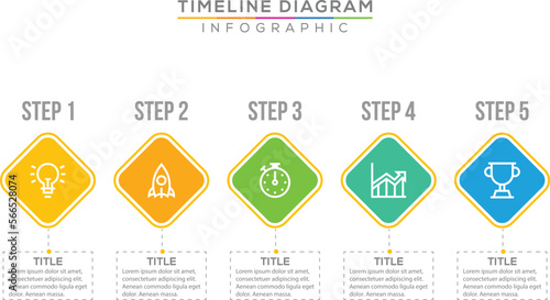 Infographic template for business. 5 Steps Modern Timeline diagram calendar with horizontal topics and squares, presentation vector infographic.