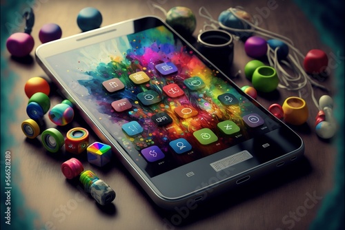 illustration of a mobile phone surrounded by a colorful, diverse array of apps