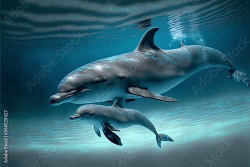 Dolphins swimming swimming in a tranquil ocean