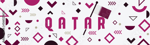 Qatar national day banner stating "long live my country" in Arabic calligraphy. Flag of Qatar and modern traditional abstract design. Purple or violet color theme. Celebration of Qatari people.
