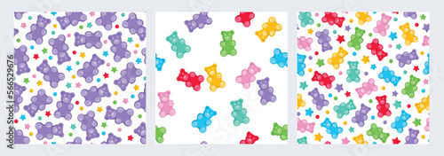 Set of colorful gummy bears seamless pattern, gummy candies. Bright jelly sweets background. Vector illustration