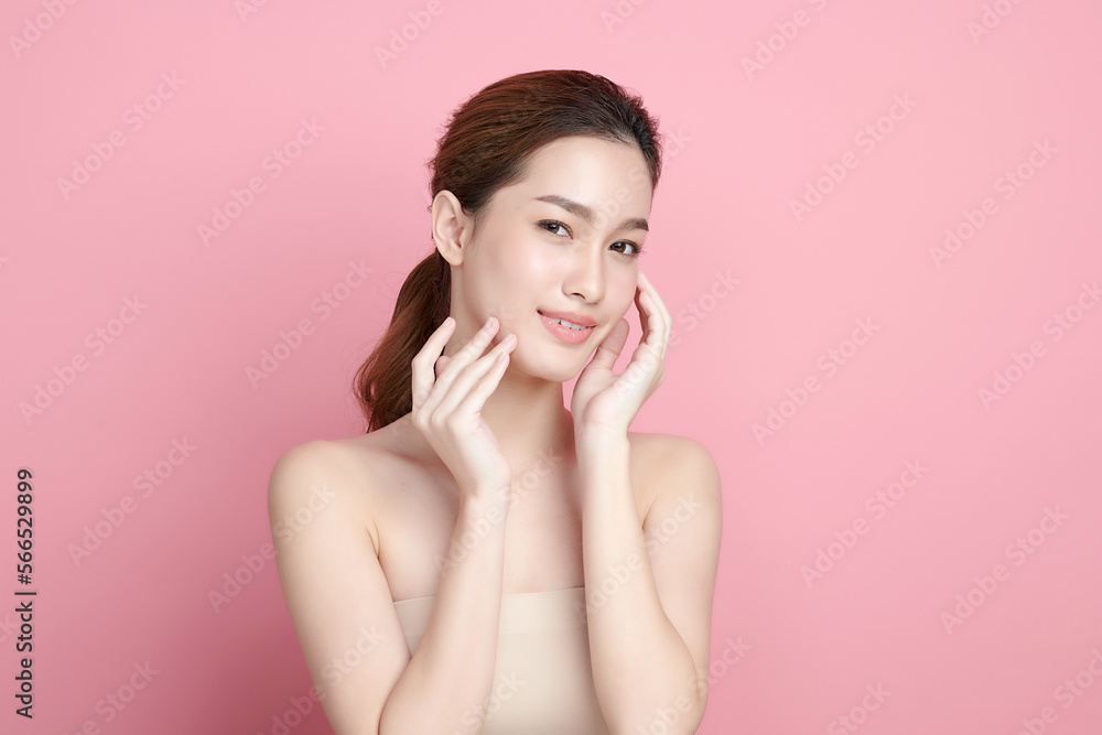 Beautiful young asian woman with clean fresh skin on pink background, Face care, Facial treatment, Cosmetology, beauty and spa, Asian women portrait. Beautiful young asian woman with clean fresh skin on pink background, Face care, Facial treatment, Cosmetology, beauty and spa, Asian women portrait.